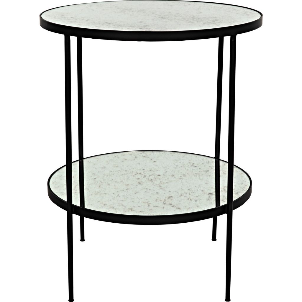 Noir Anna Side Table, Black Steel w/ Antiqued Mirror, 25"