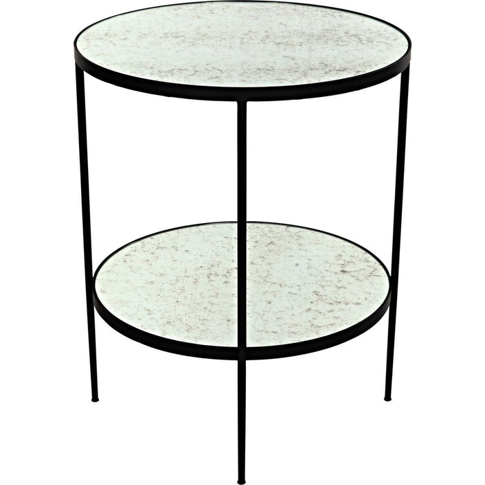 Noir Anna Side Table, Black Steel w/ Antiqued Mirror, 25"