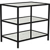 Noir 3 Tier Side Table w/ Antiqued Mirror, Black Steel, 20"