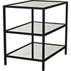 Noir 3 Tier Side Table w/ Antiqued Mirror, Black Steel, 20"