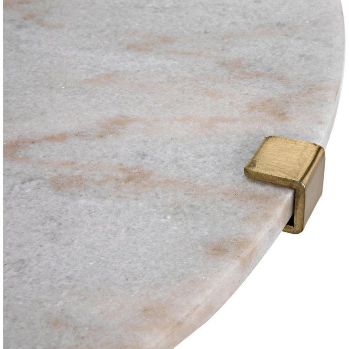 Noir Edith Adjustable Side Table, Large - Industrial Steel & Bianco Crown Marble, 30.5"