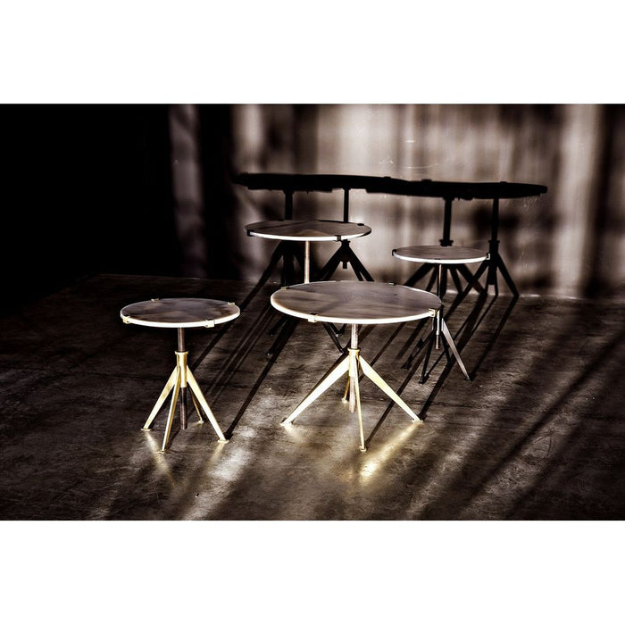 Noir Edith Adjustable Side Table, Small - Industrial Steel & Bianco Crown Marble, 20.5"