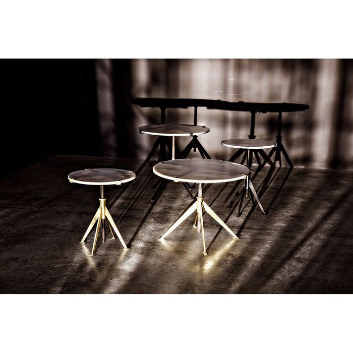 Noir Edith Adjustable Side Table, Large - Industrial Steel & Bianco Crown Marble, 30.5"