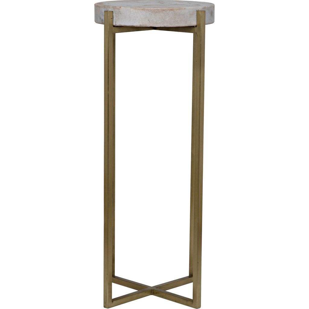 Noir Soho Side Table - Industrial Steel & Bianco Crown Marble, 11"