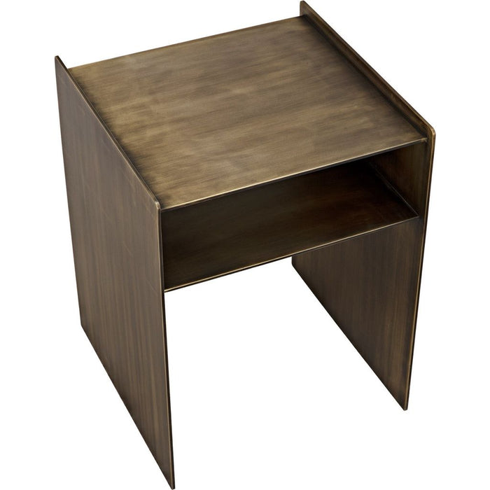 Noir Cyrus Side Table, Aged Brass - Industrial Steel, 16"