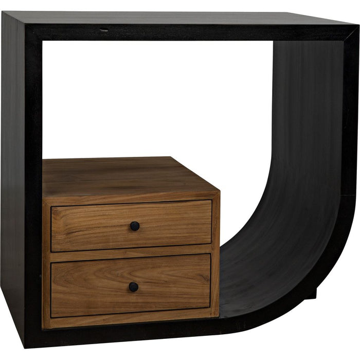 Noir Burton Side Table, Right, Hand Rubbed Black & Teak, 20"