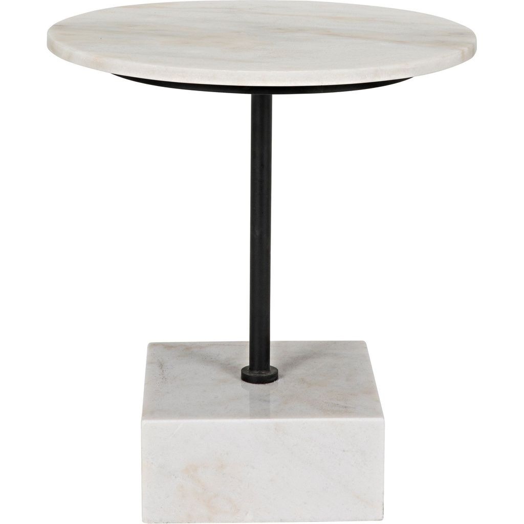 Noir Rodin Side Table - Industrial Steel & Bianco Crown Marble, 20"