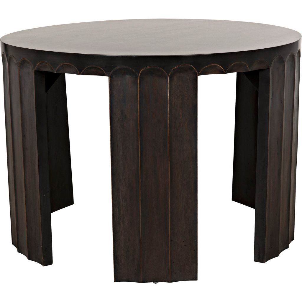 Noir Fluted Side Table, Pale w/ Light Brown Trim, 32"