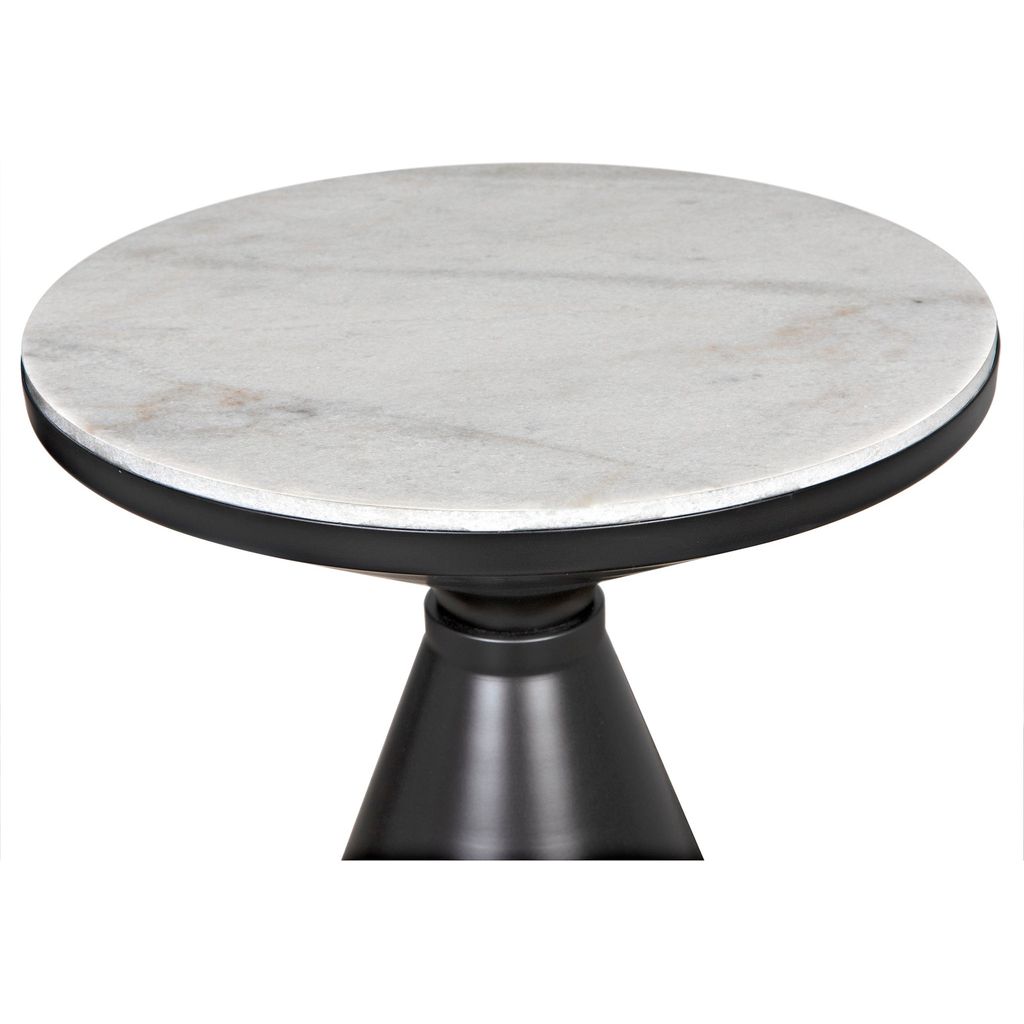 Noir Marley Side Table - Industrial Steel & Bianco Crown Marble, 20"