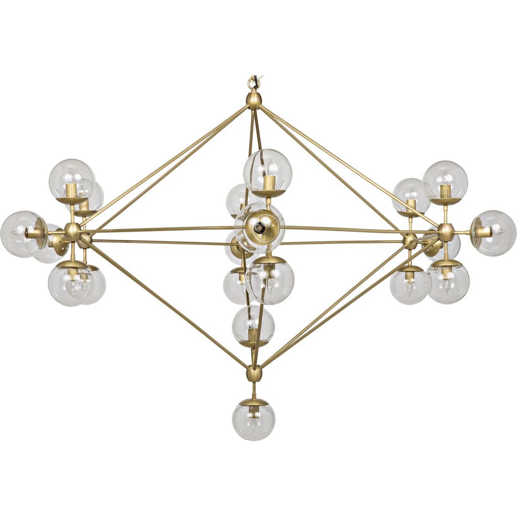 Noir Pluto Chandelier, Large, Metal w/ Brass Finish & Glass