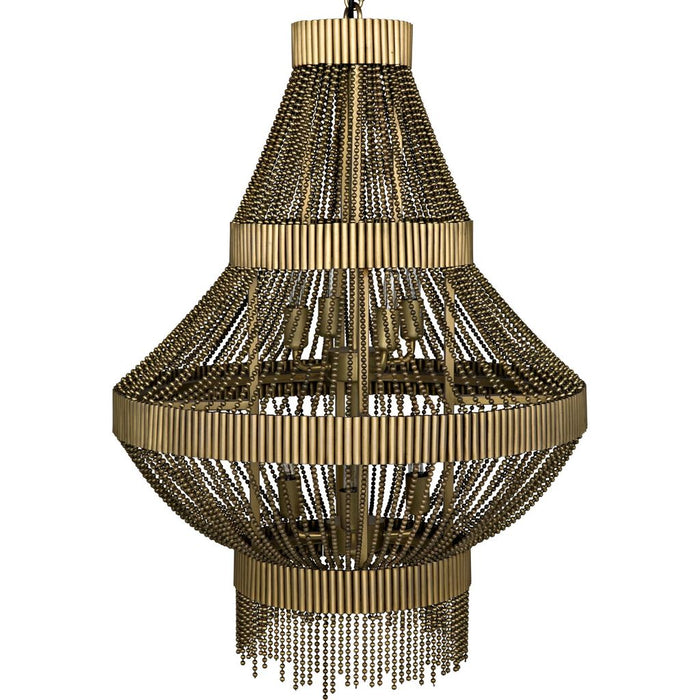 Noir Domo Chandelier, Steel & Metal Beads w/ Brass Finish