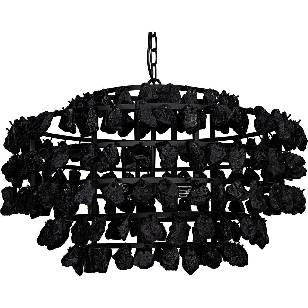 Noir Vulcan Chandelier, Black Steel w/ Black Glass