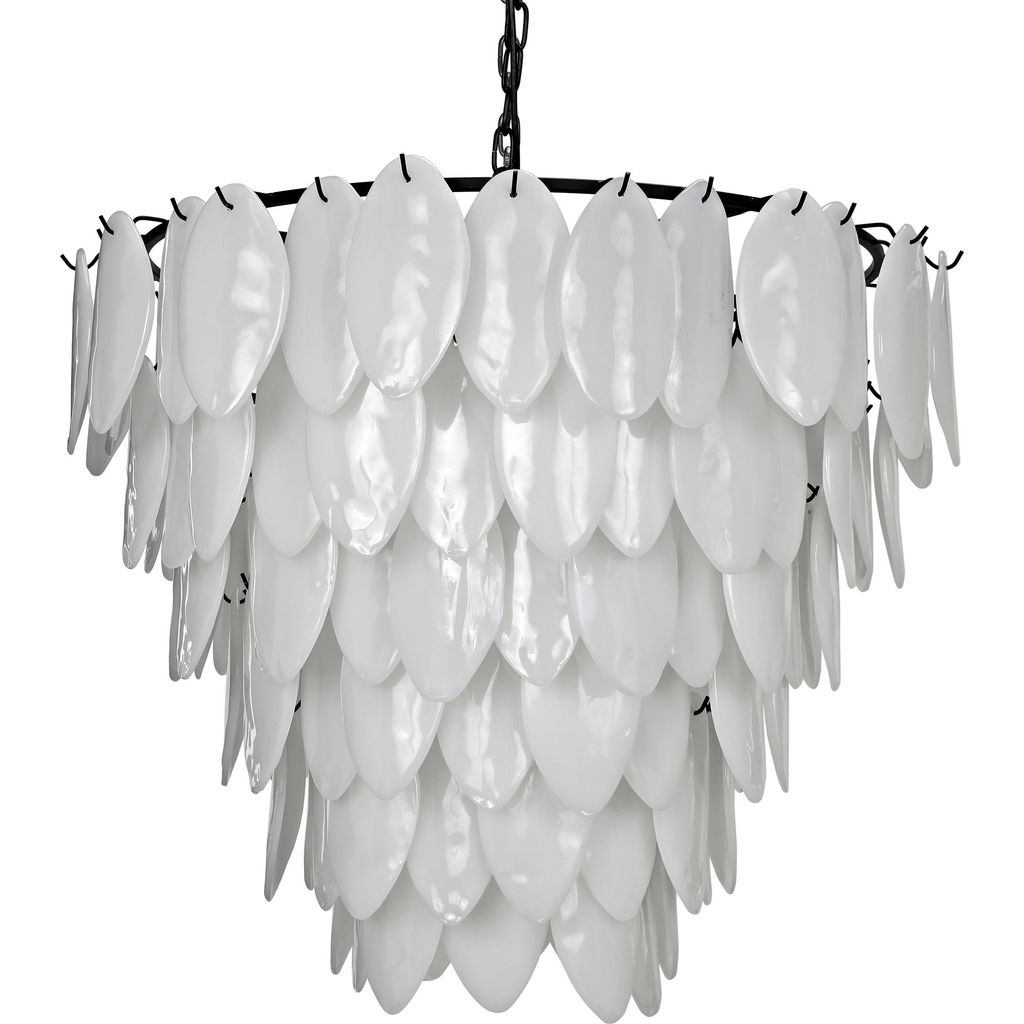 Noir Lotus Chandelier, Extra Large - Industrial Steel & Milk Glass