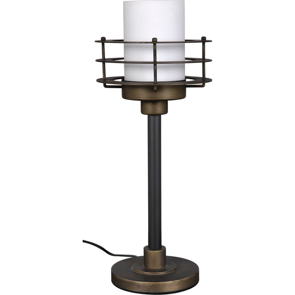 Noir Lighthouse Lamp - Industrial Steel & Frosted Glass Shade, 10"