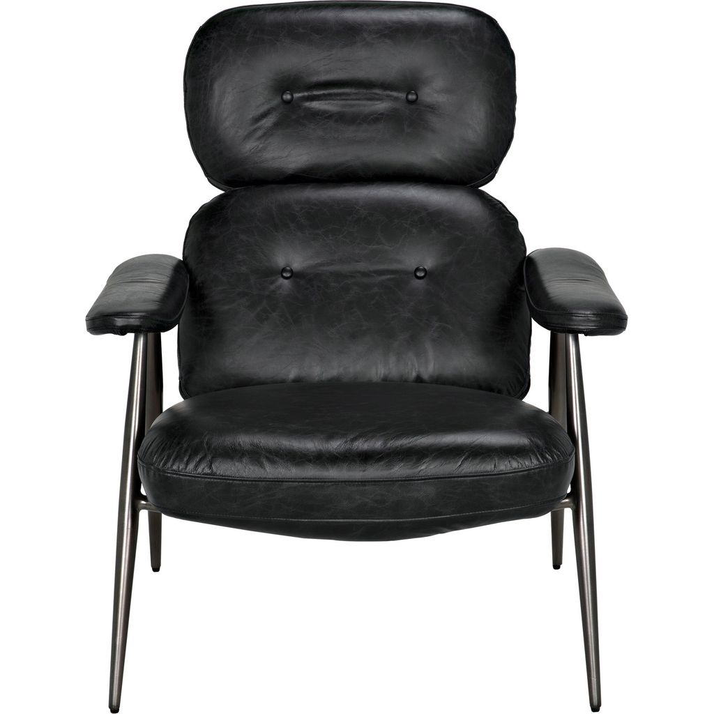 Noir Randers Arm Chair - Industrial Steel & Leather, 31" W