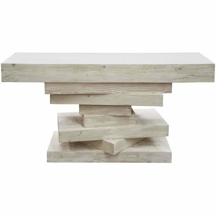 CFC Holt Stacked Reclaimed Lumber Console Table, Gray Wash-Console Tables-CFC-Heaven's Gate Home, LLC