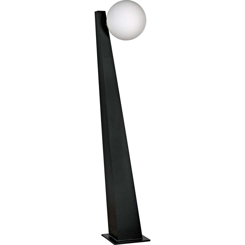 Noir Roy Floor Lamp, Black Metal - Industrial Steel & Frosted Globes