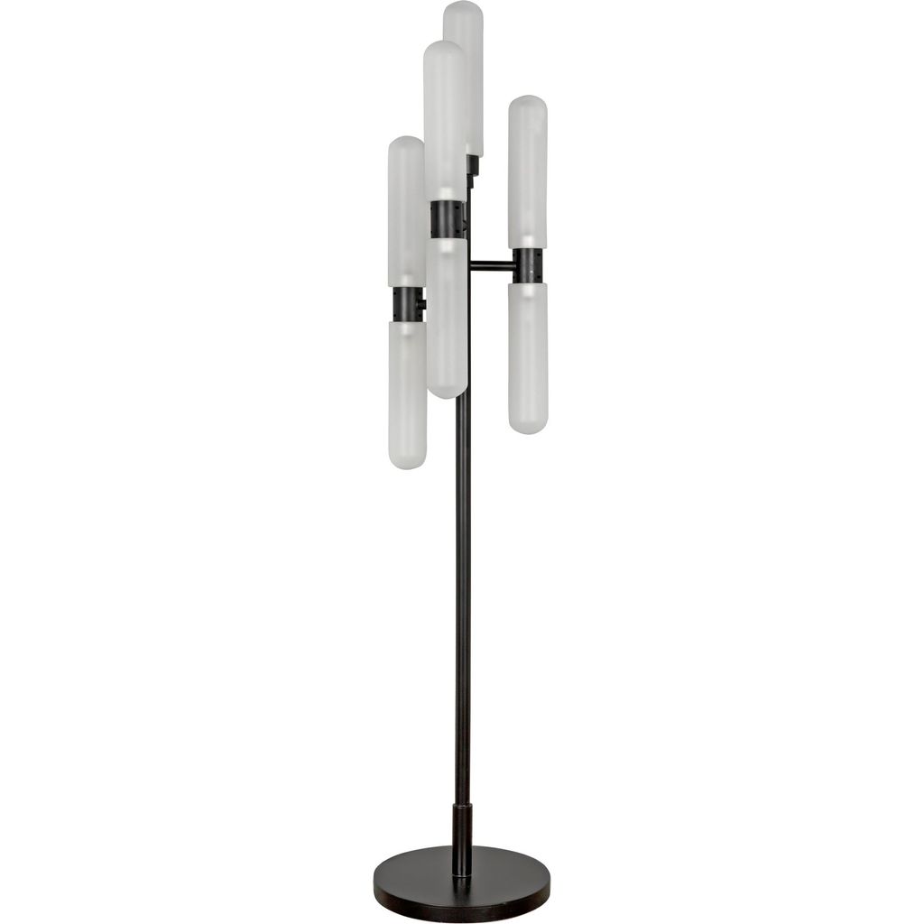 Noir Dominique Floor Lamp, Black Metal - Industrial Steel & Frosted Glass