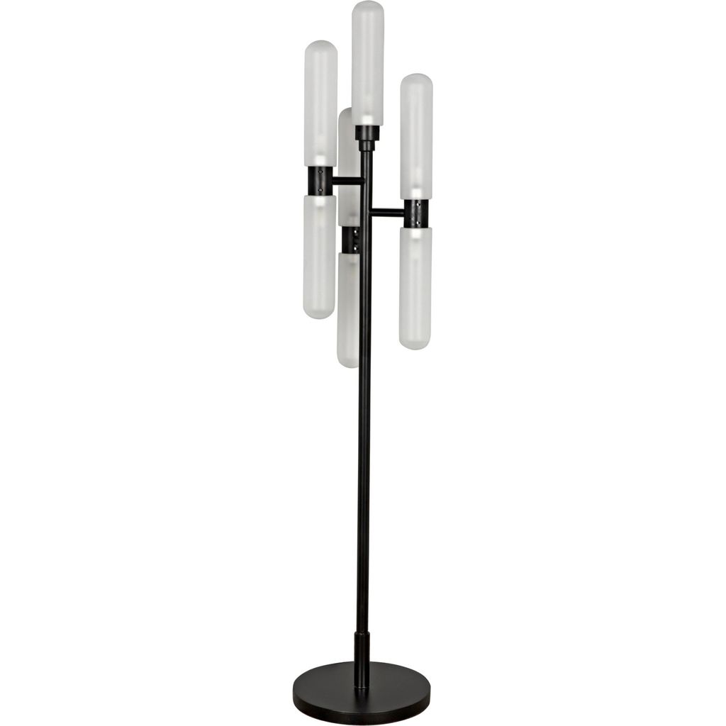 Primary vendor image of Noir Dominique Floor Lamp, Black Metal - Industrial Steel & Frosted Glass