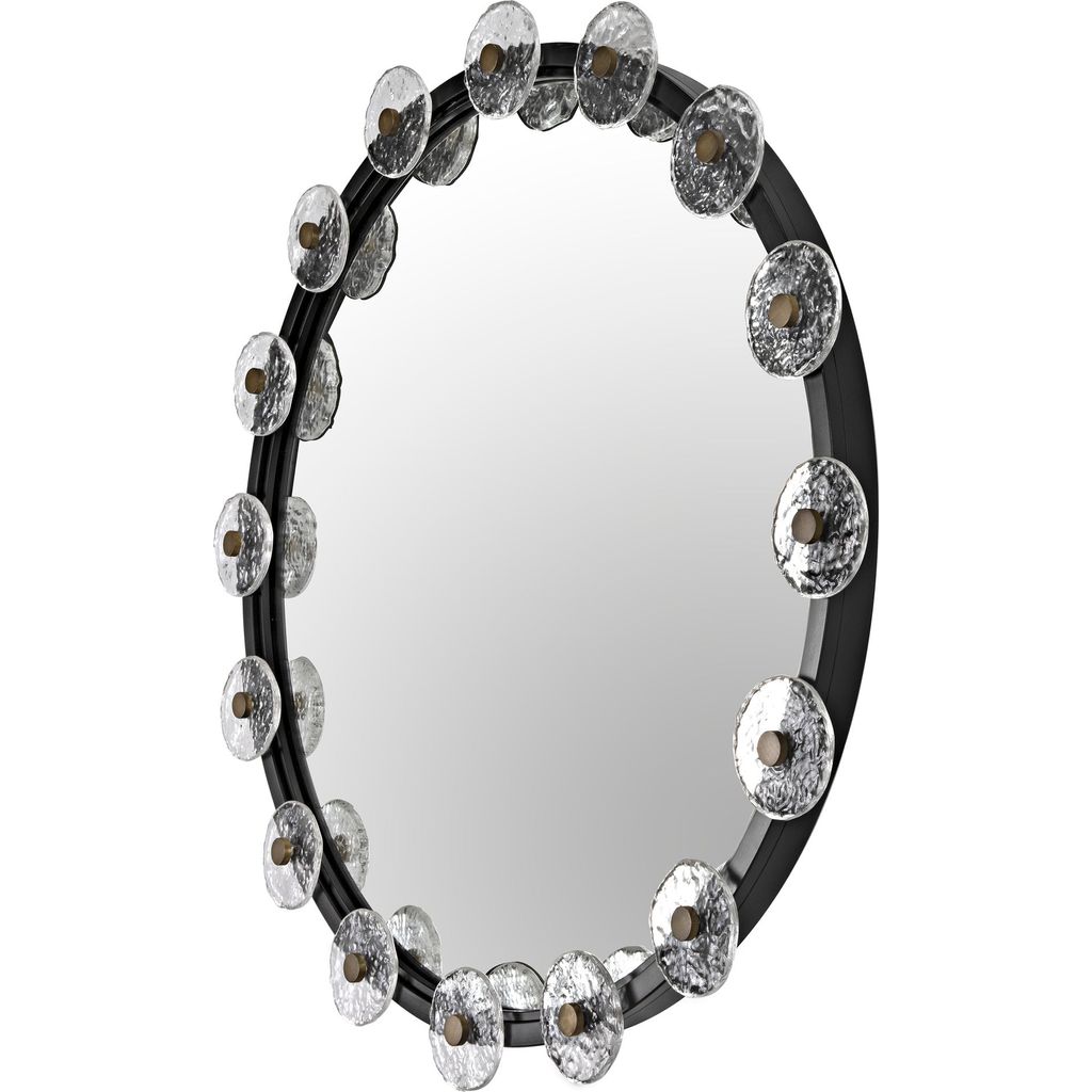 Noir Moira Mirror w/ Glass Details, Black Metal