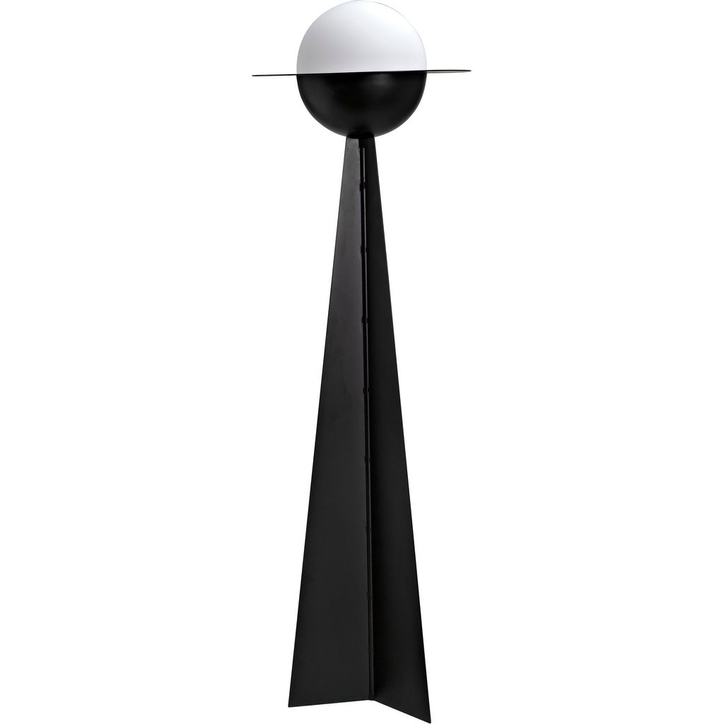 Noir Saturn Floor Lamp - Industrial Steel & Frosted Glass