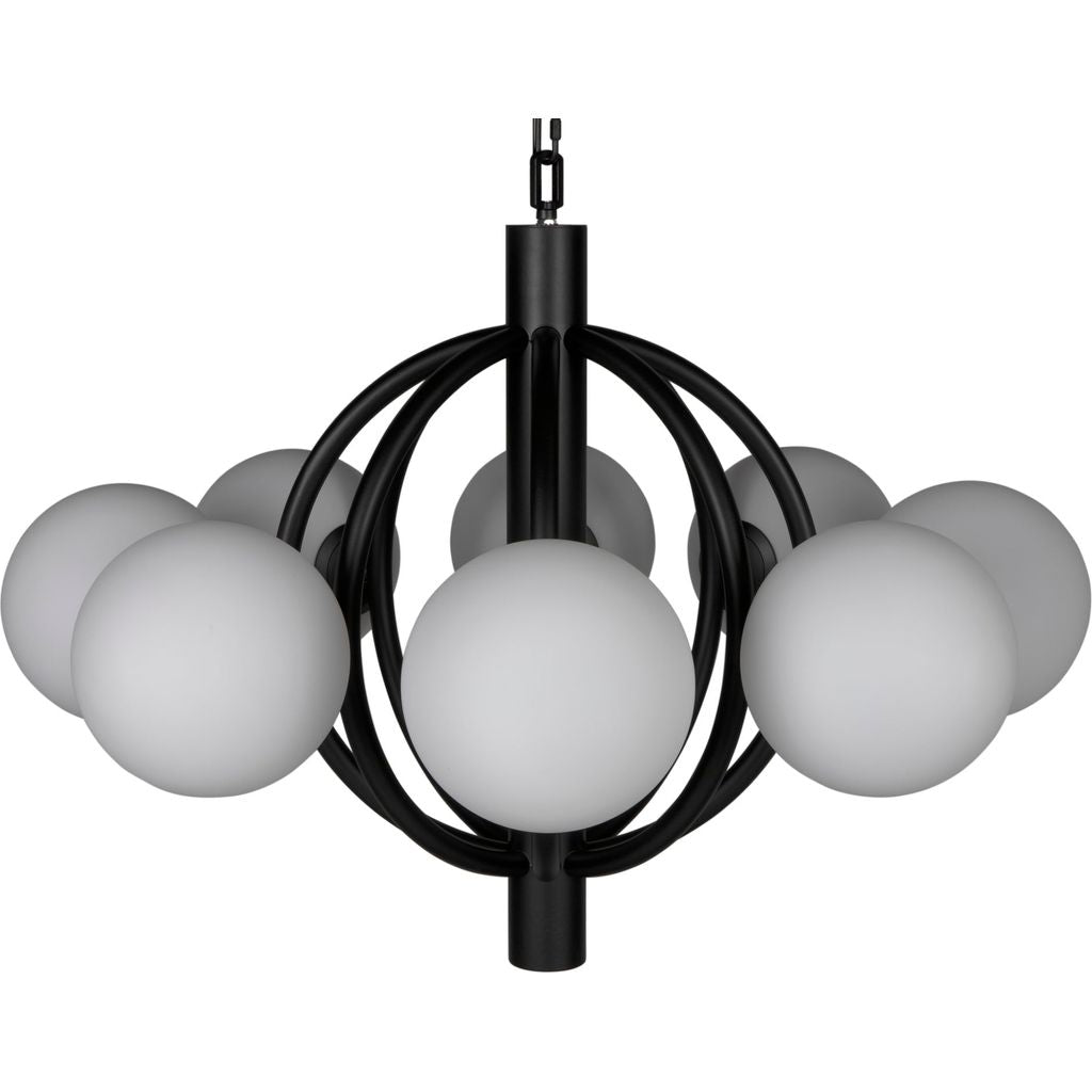 Noir Carousel Chandelier - Industrial Steel & Frosted Globes