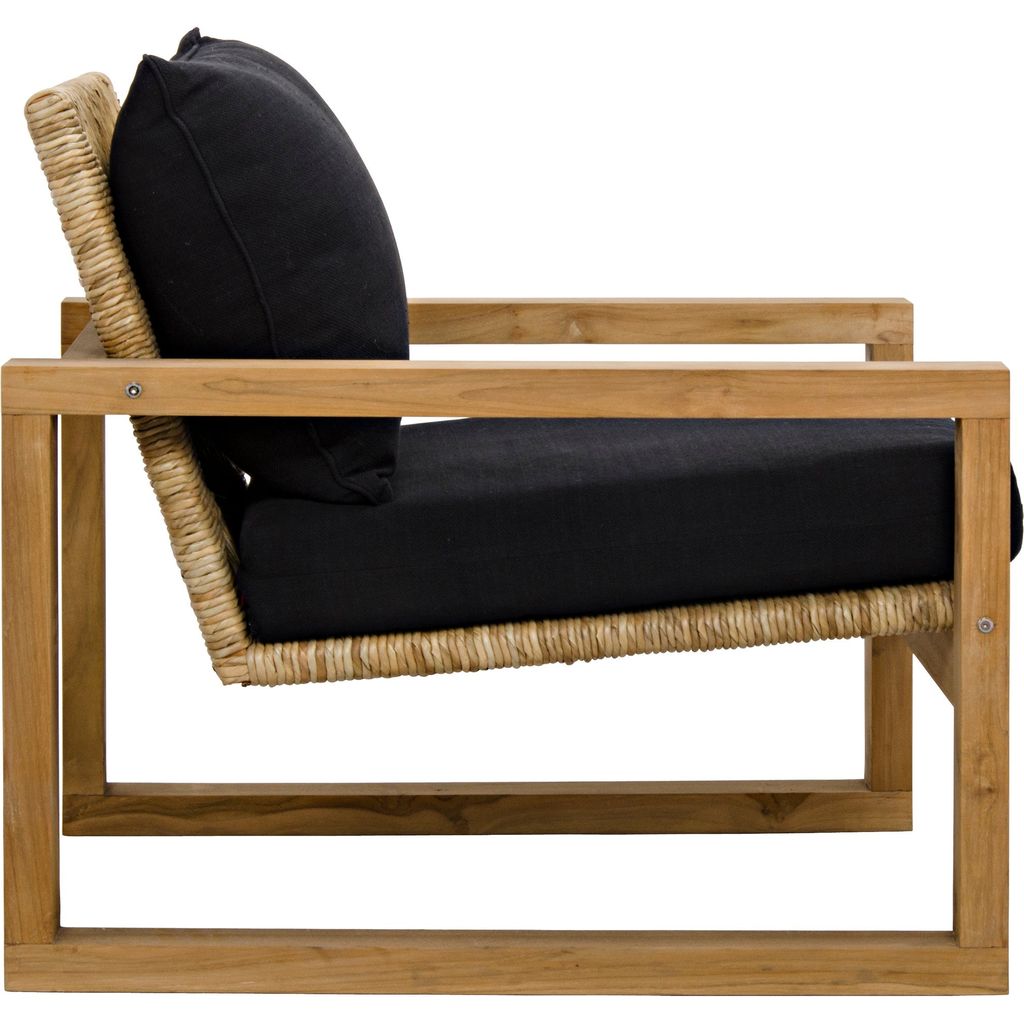 Noir Martin Chair, Teak Frame, Woven Seat, Black Woven Fabric, 28" W