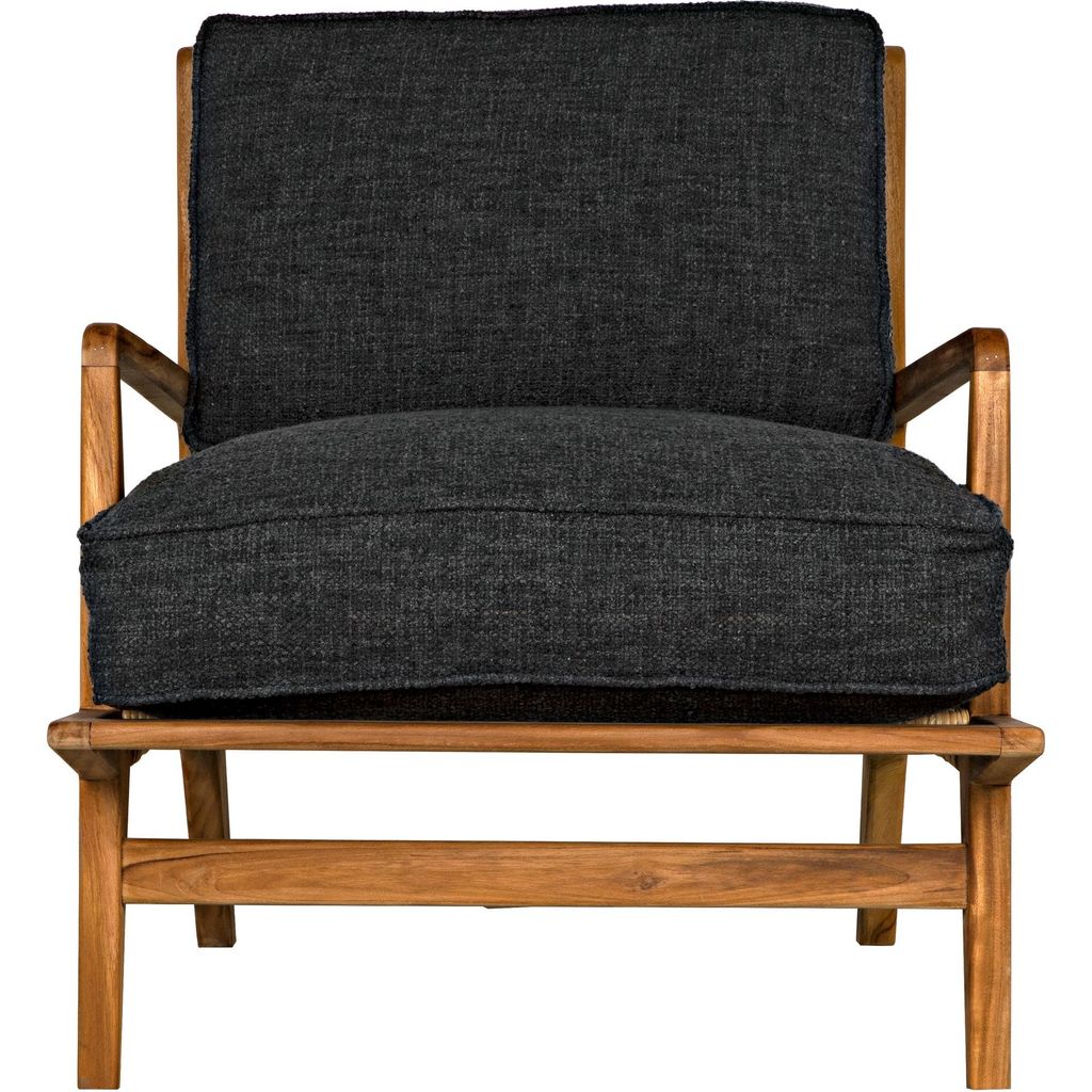 Noir Allister Chair, Gray US Made Cushions - Teak, Rattan & Cement Fabric, 29" W