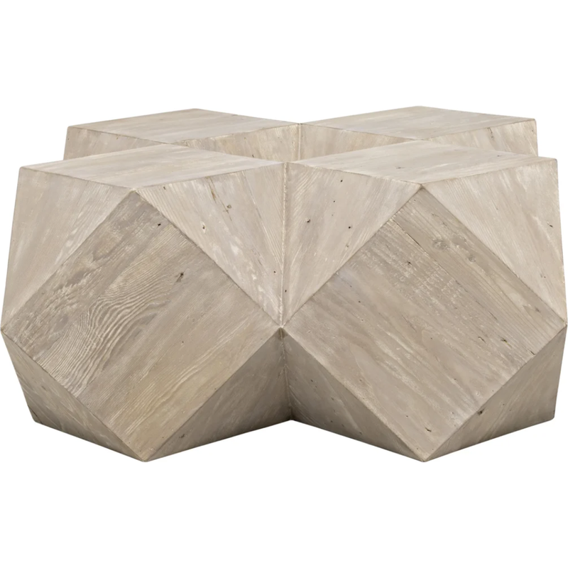 CFC Reclaimed Douglas Fir Icosahedron Coffee Table, Small, Grey Wash Wax, 37