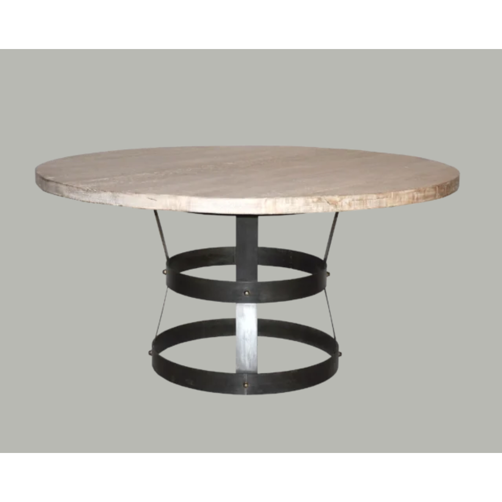 CFC Basket Reclaimed Lumber Top Round Dining Table, 54" Dia.