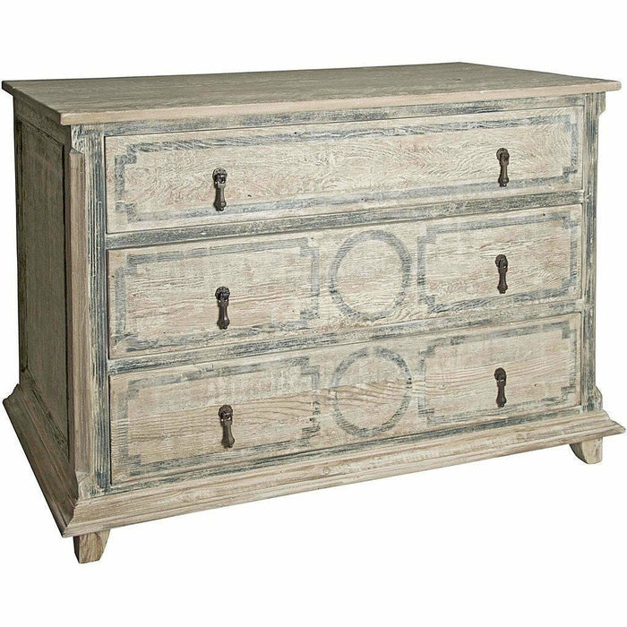 CFC Livingston 3-Drawer Reclaimed Lumber Dresser, Gray Wash w/Stencil Marks-Dressers-CFC-Heaven's Gate Home, LLC