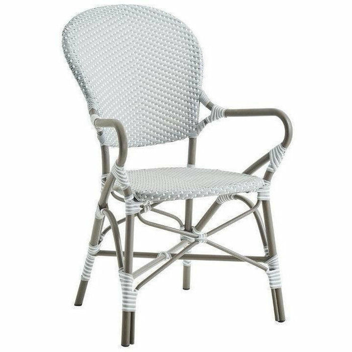 Sika-Design Alu Affaire Isabell Rattan Dining Arm Chair, Outdoor-Dining Chairs-Sika Design-Grey / White Dots, Taupe Frame-Heaven's Gate Home, LLC