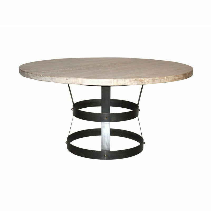 CFC Basket Reclaimed Lumber Top Round Dining Table, Grey Wash, 72