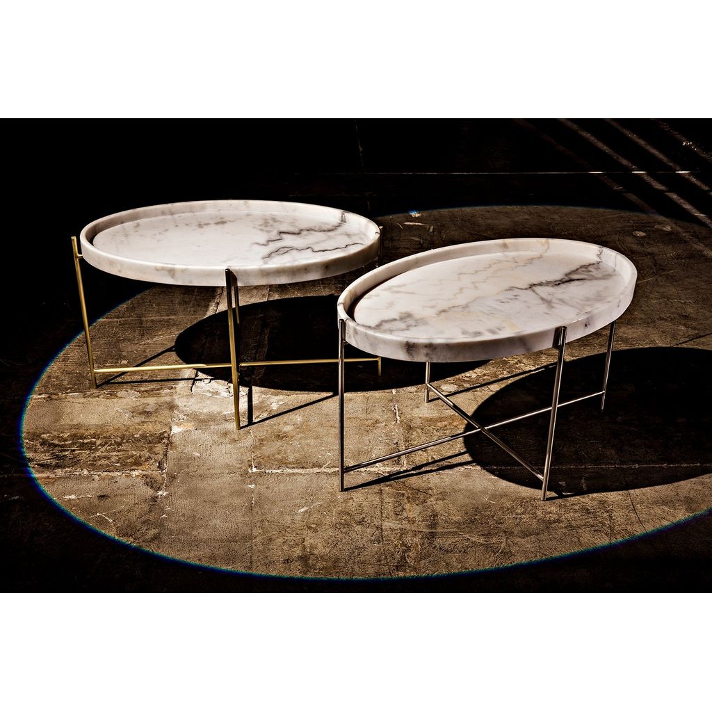 Noir Che Cocktail Table - Industrial Steel & Bianco Crown Marble, 22"