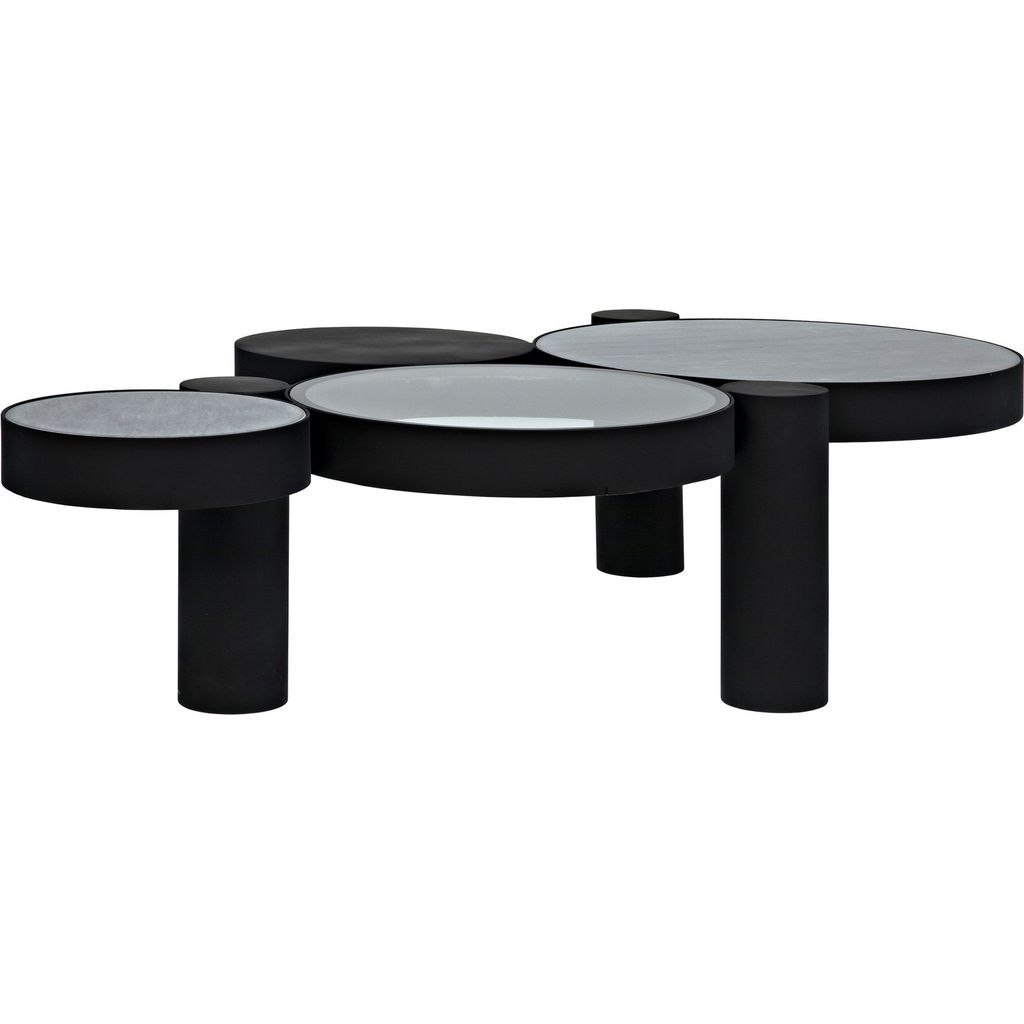 Primary vendor image of Noir Trypo Coffee Table - Industrial Steel, Glass & Night Snow Marble, 42"