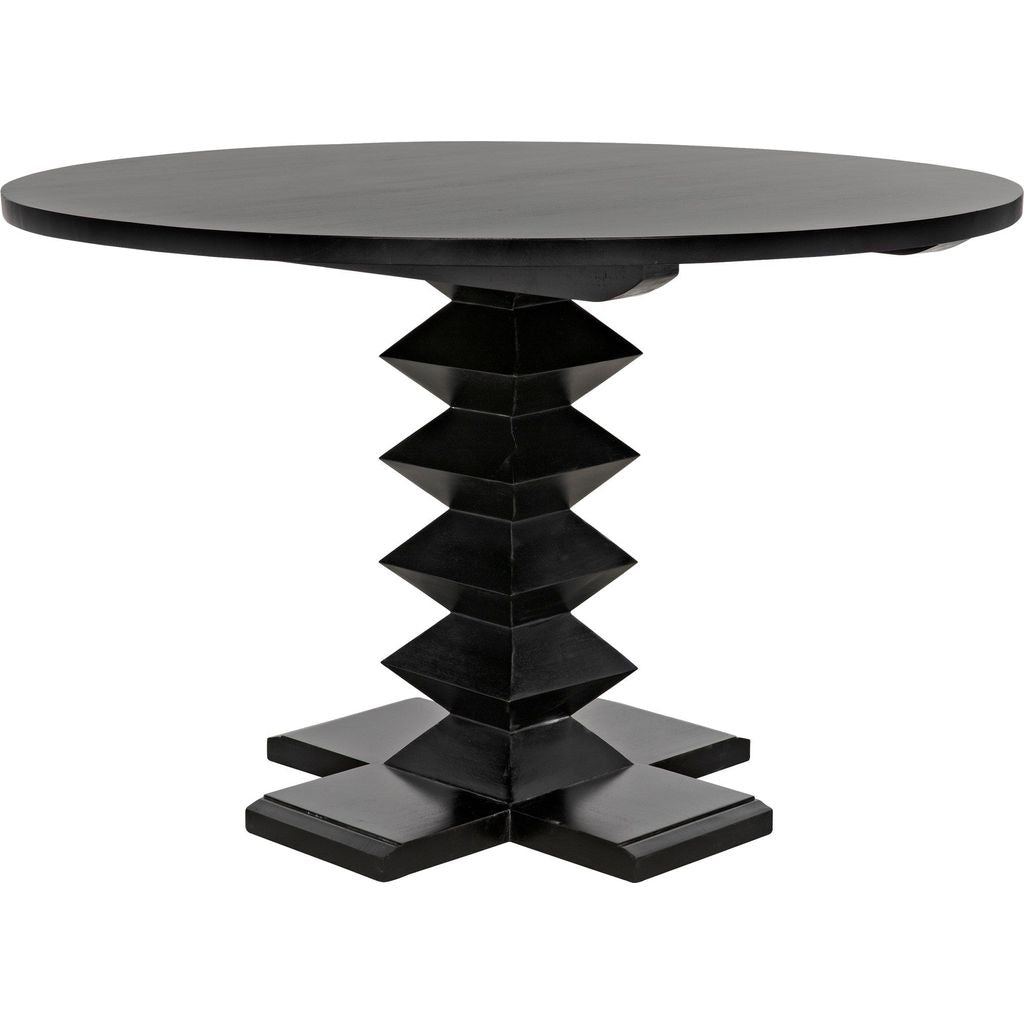 Primary vendor image of Noir Zig-Zag Dining Table, 48" Diameter, Hand Rubbed Black - Mahogany & Veneer