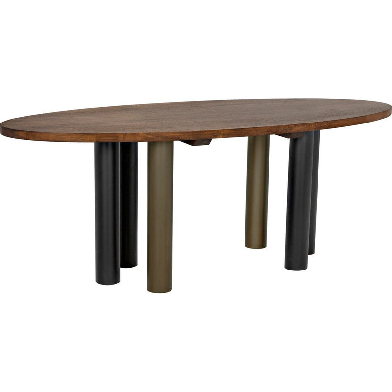 Primary vendor image of Noir Journal Oval Dining Table, Dark Walnut w/ Black & Aged Brass Steel Base, 32