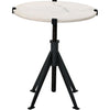 Noir Edith Adjustable Side Table - Industrial Steel & Bianco Crown Marble, 20.5"