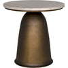 Noir Aiden Side Table, Aged Brass - Industrial Steel & White Marble, 18"