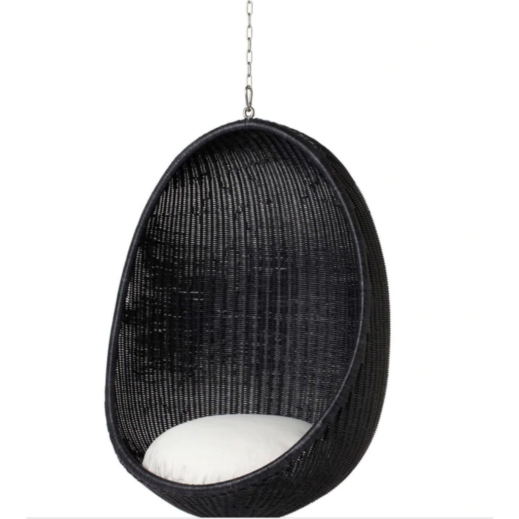 Sika-Design Icons Egg Nanny Ditzel Hanging Chair w/Cushion, Indoor, Black-Hanging Chairs-Sika Design-Black-Heaven's Gate Home, LLC