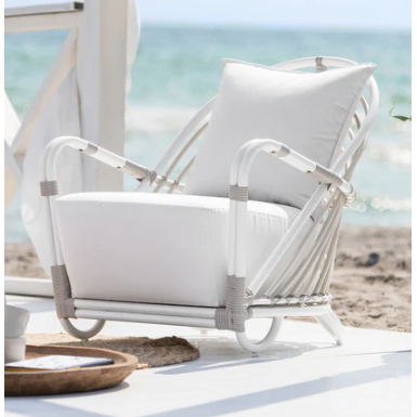 Sika Design Exterior Arne Jacobsen Charlottenborg Chair w/ Cushion, Outdoor-Lounge Chairs-Sika Design-Dove White-Sunbrella Sailcloth Seagull Seat and Back Cushion-Heaven's Gate Home, LLC