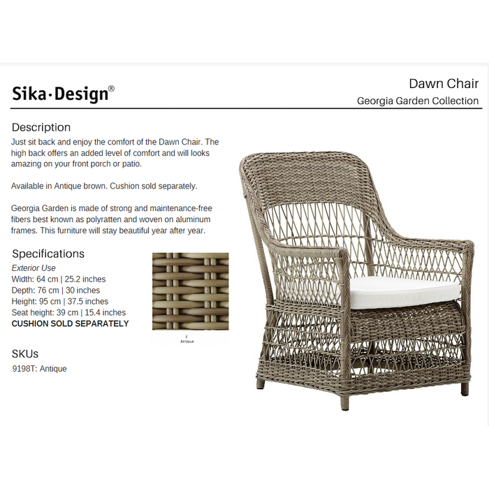 Sika-Design Georgia Garden Dawn Lounge Chair w/ Cushion, Outdoor-Lounge Chairs-Sika Design-Antique-Polyester Snow White Cushion-Heaven's Gate Home, LLC