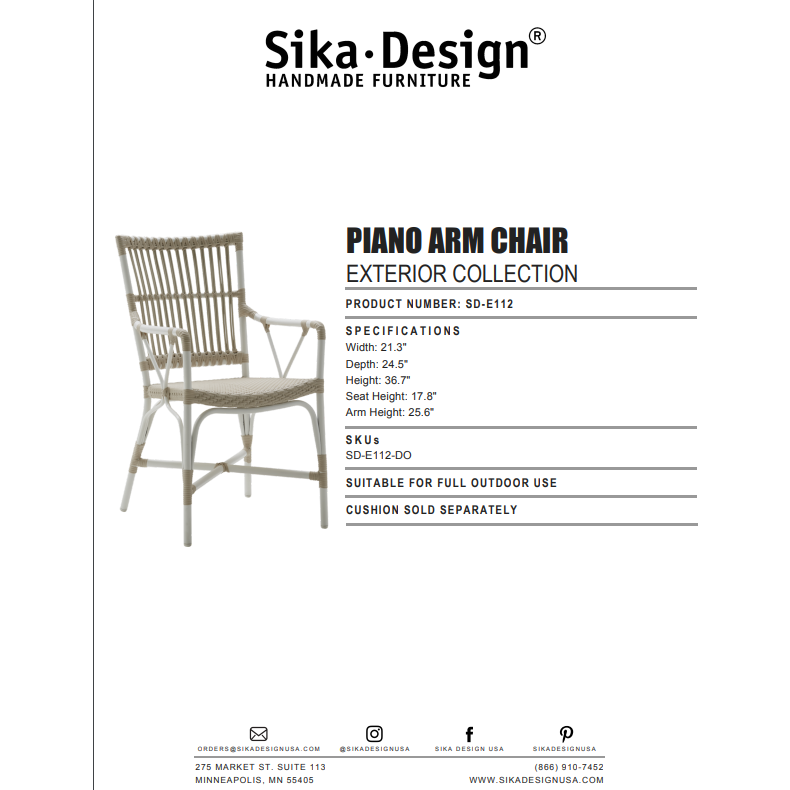 Sika Design Exterior Piano Dining Arm Chair, Outdoor-Dining Chairs-Sika Design-Dove White-Heaven's Gate Home, LLC