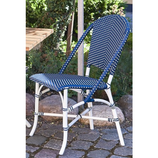 Sika-Design Alu Affaire Sofie White Aluminum Dining Side Chair, Outdoor-Dining Chairs-Sika Design-White Frame // Navy Blue / White Dots-Heaven's Gate Home, LLC
