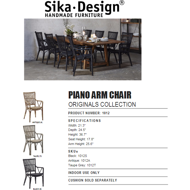 Sika-Design Originals Piano Dining Arm Chair, Indoor-Dining Chairs-Sika Design-Heaven's Gate Home, LLC