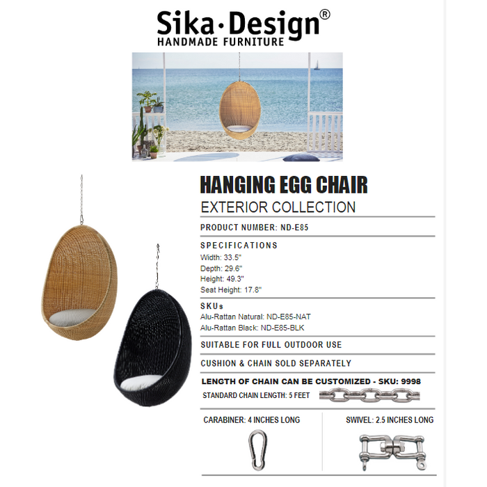 Sika-Design Hanging Egg chair, dark grey seat cushion