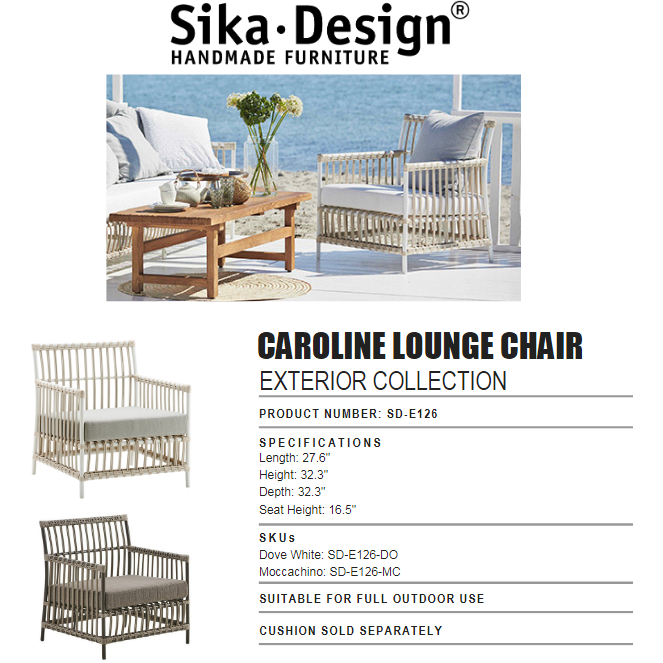 Sika-Design Exterior Caroline Lounge Chair w/ Cushion, Outdoor - Moccachino-Lounge Chairs-Sika Design-Moccachino-Sunbrella Sailcloth Seagull Seat and Back Cushion-Heaven's Gate Home, LLC