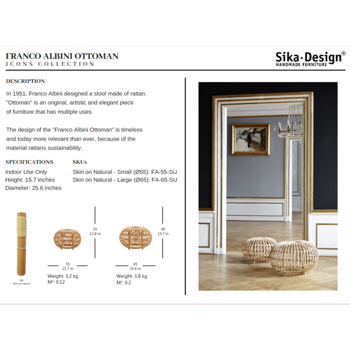 Sika designシカデザインFranco Albini Ottoman S Small ottoman in rattan and wicker | Franco Albini | 55 cm