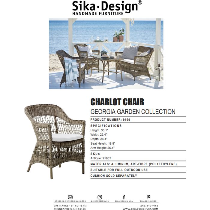 Sika-Design Georgia Garden Charlot Dining Chair w/ Cushion, Outdoor-Dining Chairs-Sika Design-Antique-Polyester Snow White Cushion-Heaven's Gate Home, LLC