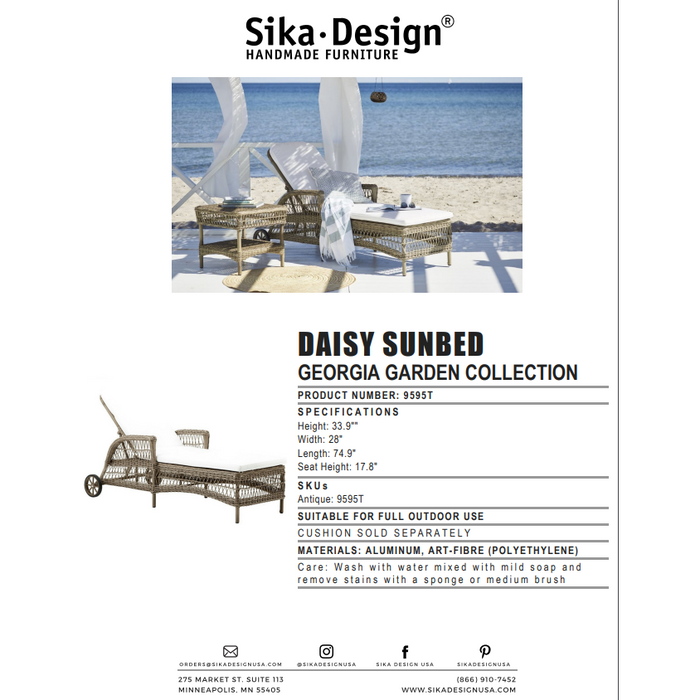 Sika-Design Georgia Garden Daisy Sunbed w/ Cushion, Outdoor-Lounge Chairs-Sika Design-Antique-Polyester Snow White Cushion-Heaven's Gate Home, LLC